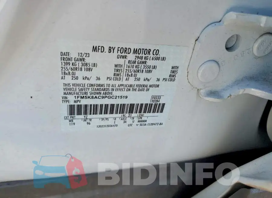 1FM5K8AC9PGC21519 Photo# 12