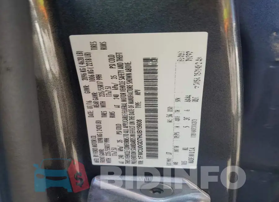 1FMCU0GD7HUB15608 Photo# 12
