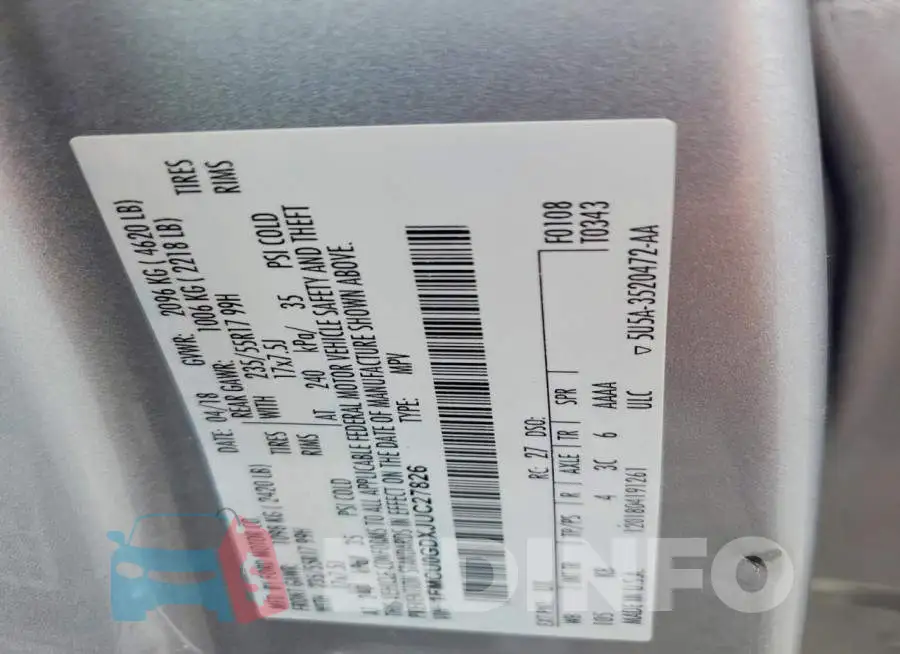1FMCU0GDXJUC27826 Photo# 13
