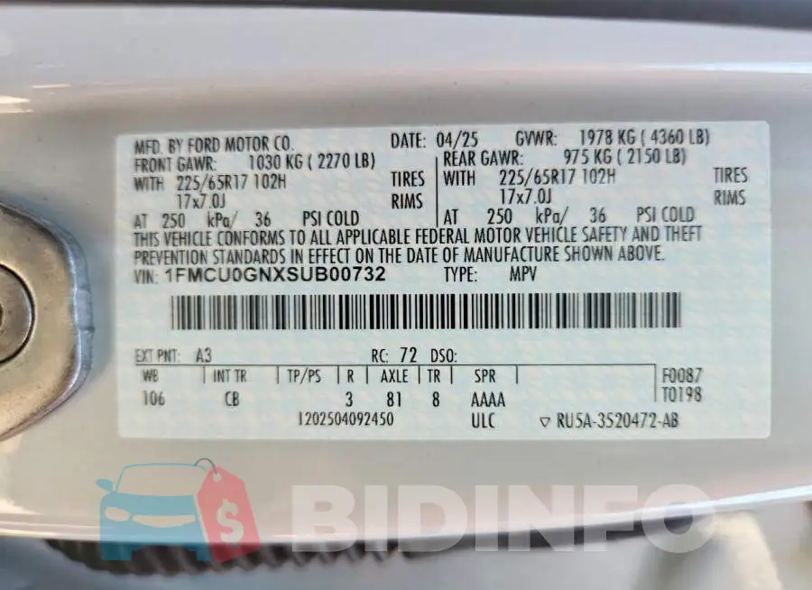 1FMCU0GNXSUB00732 Photo# 13