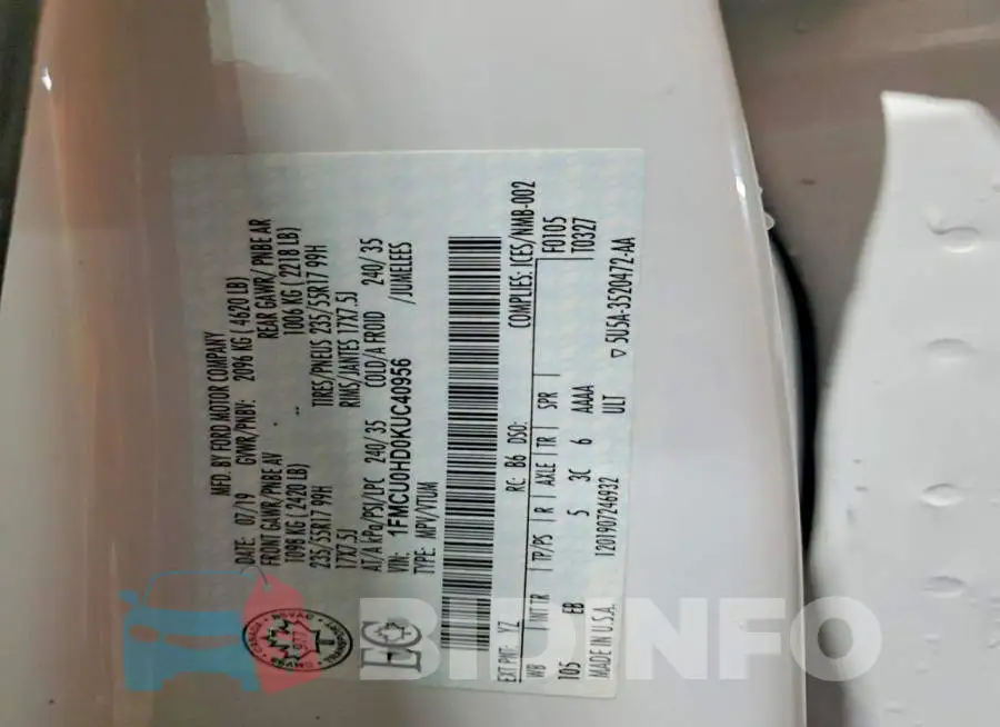 1FMCU0HD0KUC40956 Photo# 13