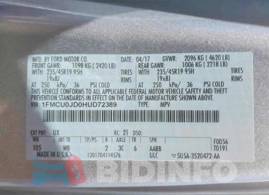 1FMCU0JD0HUD72389 Photo# 13