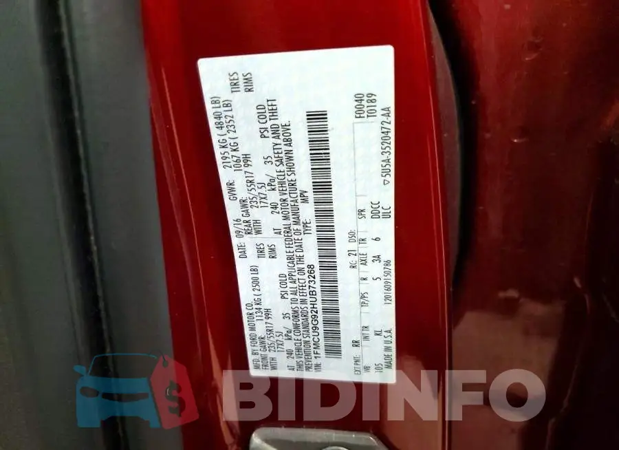 1FMCU9G92HUB73268 Photo# 13