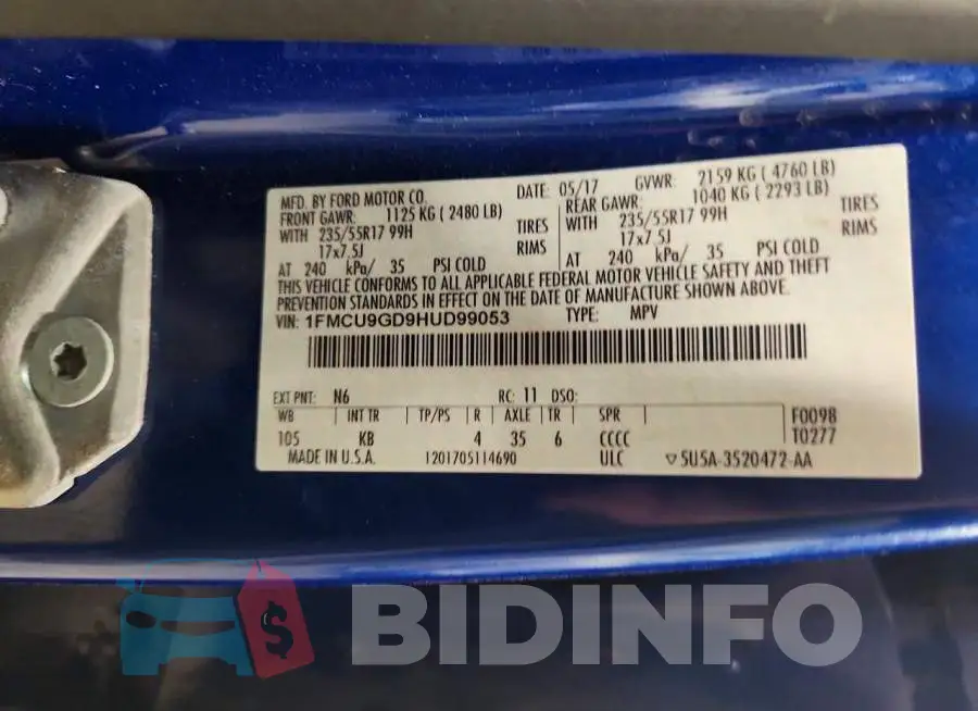 1FMCU9GD9HUD99053 Photo# 13