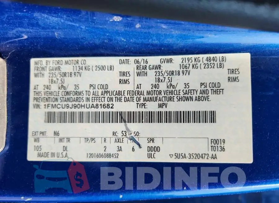 1FMCU9J90HUA81682 Photo# 13