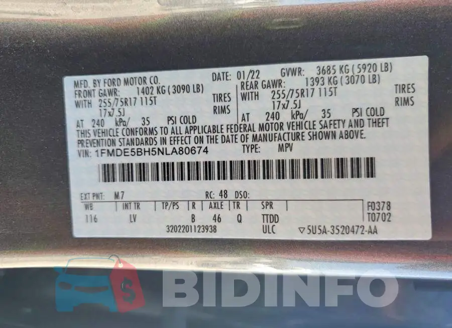 1FMDE5BH5NLA80674 Photo# 13