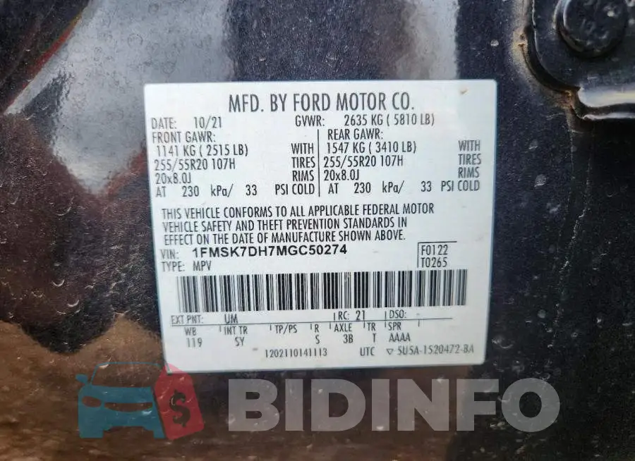 1FMSK7DH7MGC50274 Photo# 13