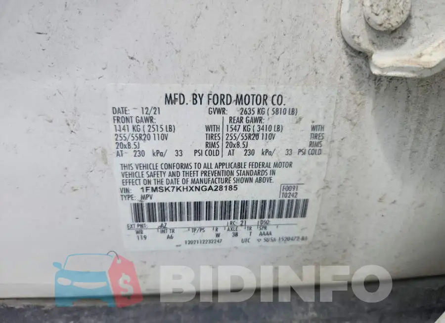1FMSK7KHXNGA28185 Photo# 14