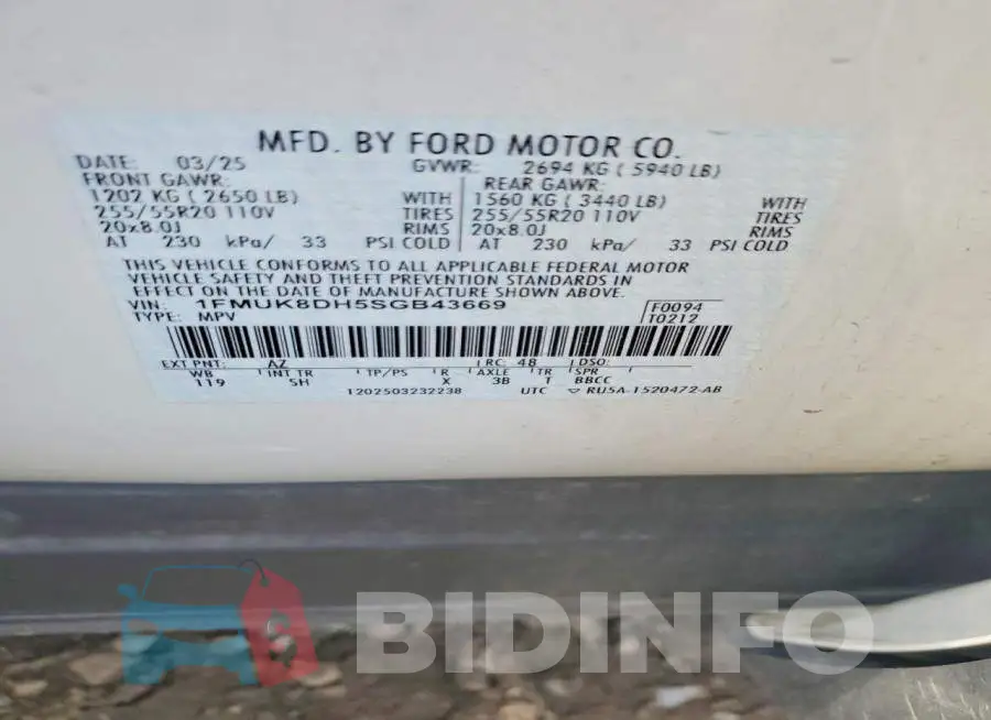 1FMUK8DH5SGB43669 Photo# 13
