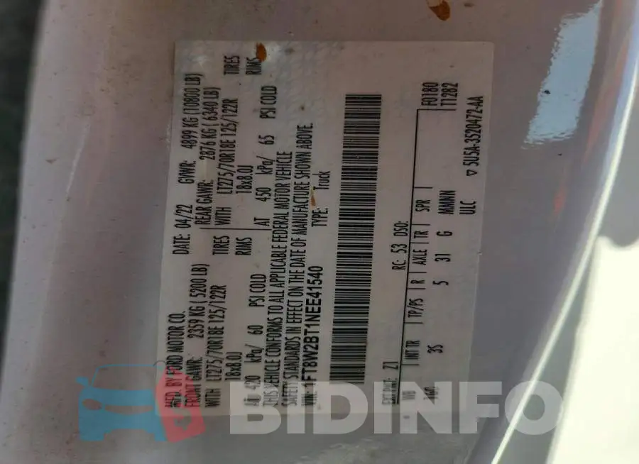 1FT8W2BT1NEE41540 Photo# 12