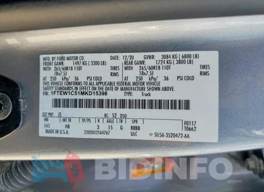 1FTEW1C51MKD15398 Photo# 13