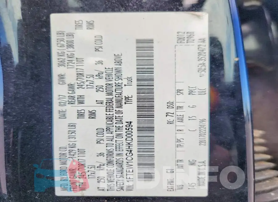 1FTEW1CG4HKD00594 Photo# 13