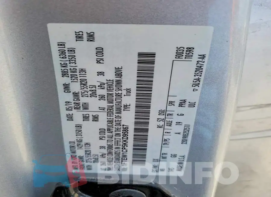 1FTEW1CP5KKD95867 Photo# 12