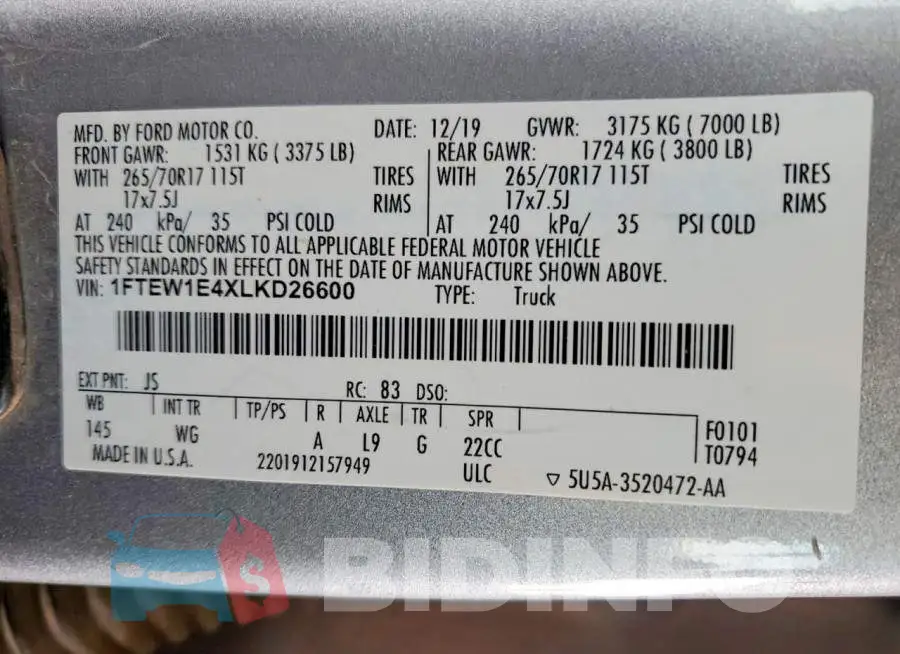 1FTEW1E4XLKD26600 Photo# 12