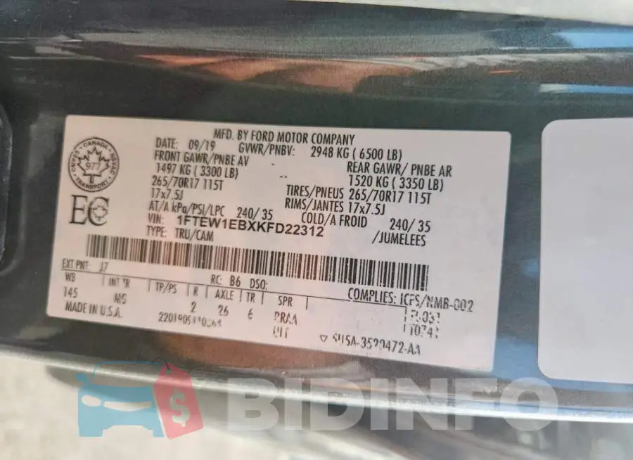 1FTEW1EBXKFD22312 Photo# 12