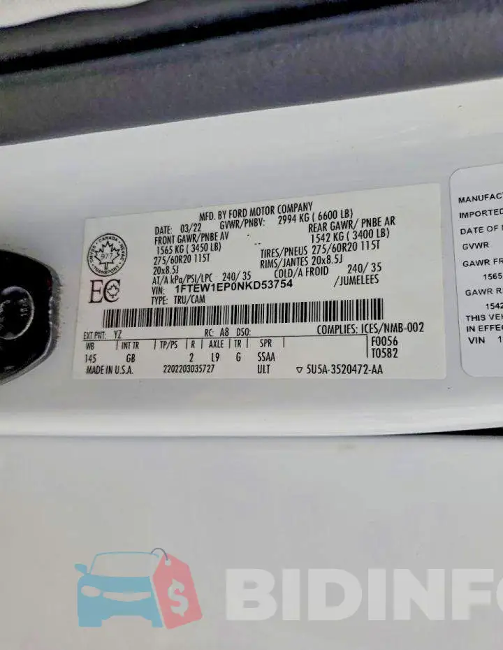 1FTEW1EP0NKD53754 Photo# 12
