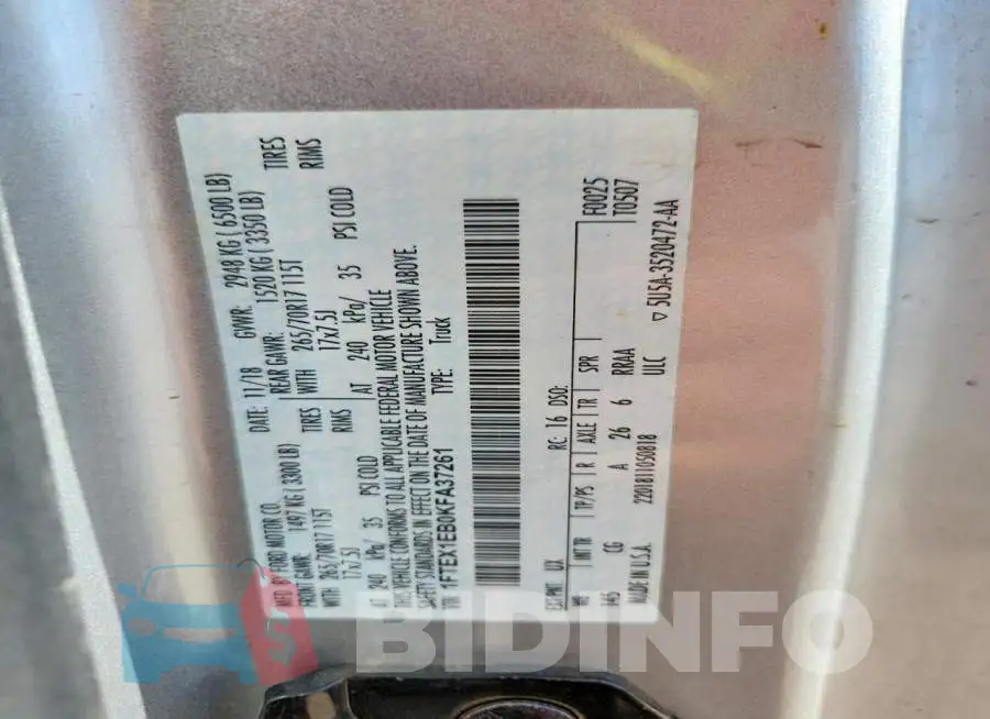 1FTEX1EB0KFA37261 Photo# 12