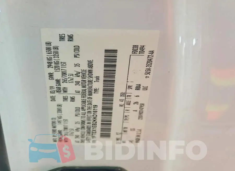 1FTEX1EB2KKD16119 Photo# 12