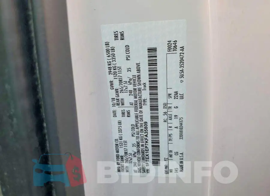 1FTEX1EP7KFA35809 Photo# 12