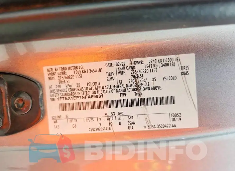 1FTEX1EP7NFA69981 Photo# 12