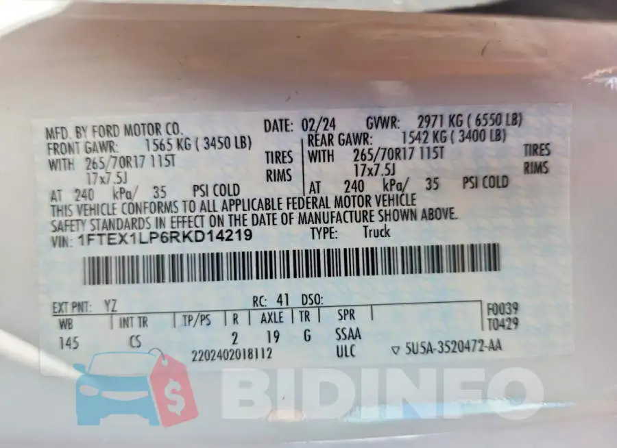 1FTEX1LP6RKD14219 Photo# 12