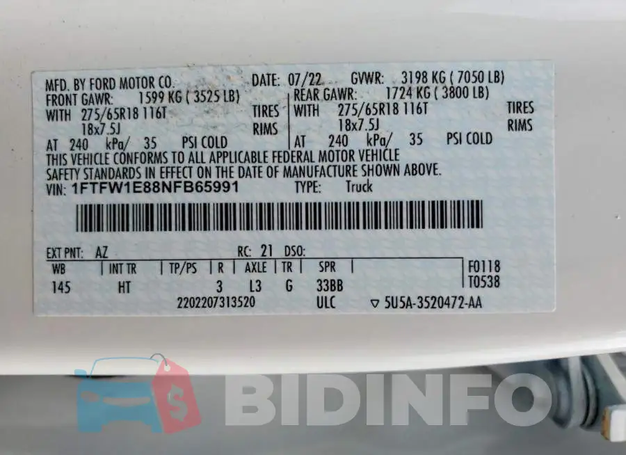 1FTFW1E88NFB65991 Photo# 12