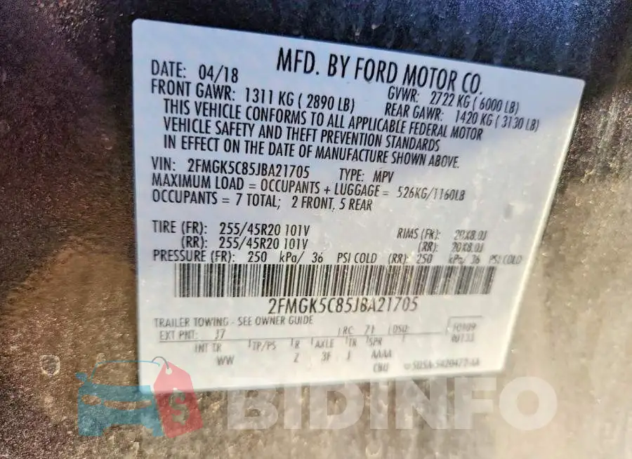 2FMGK5C85JBA21705 Photo# 13