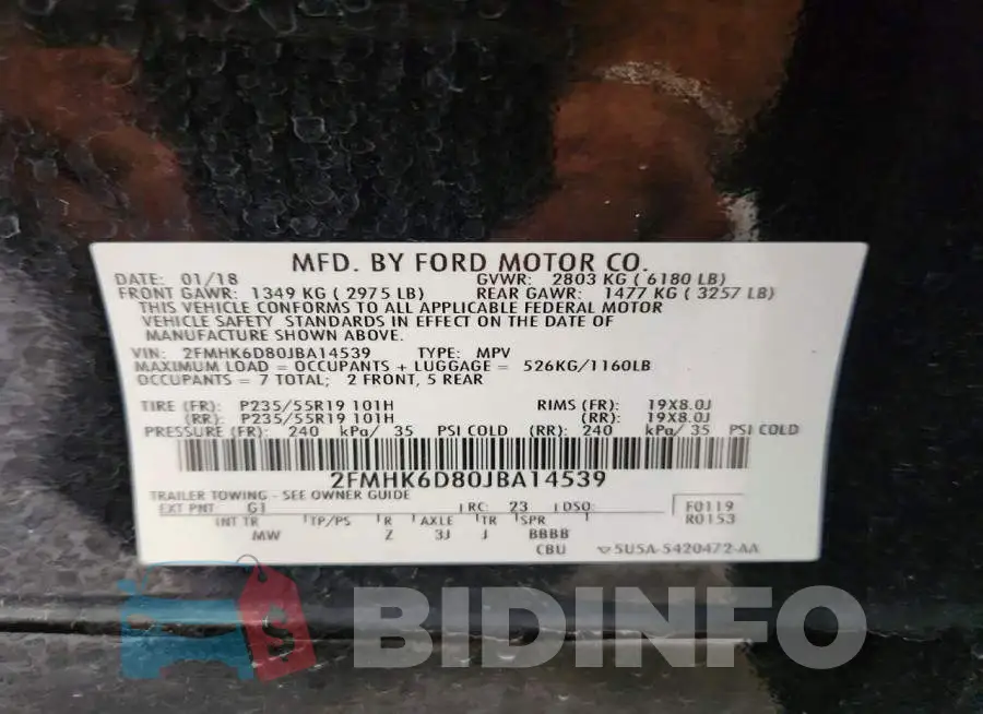 2FMHK6D80JBA14539 Photo# 13