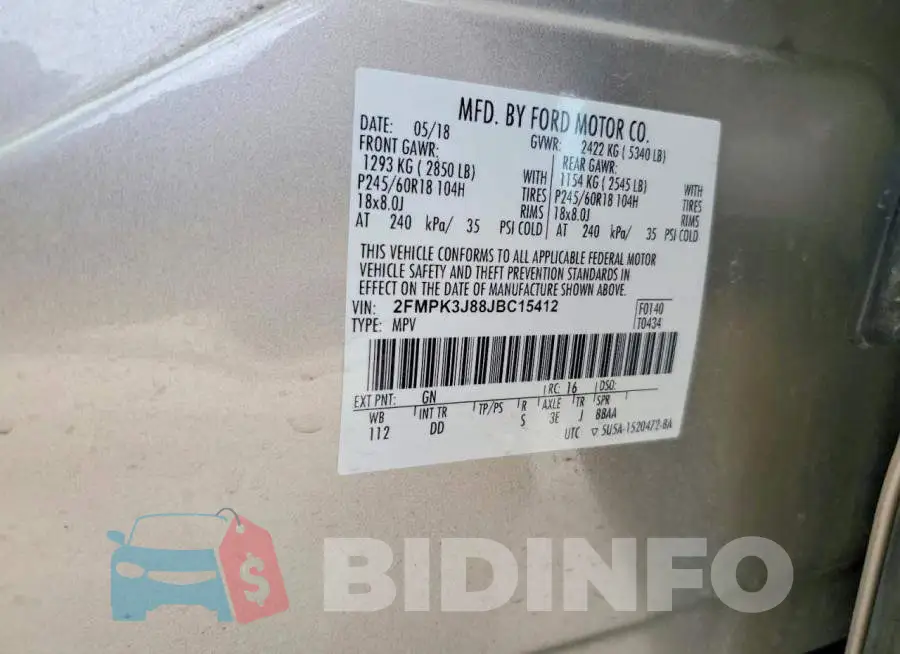 2FMPK3J88JBC15412 Photo# 13