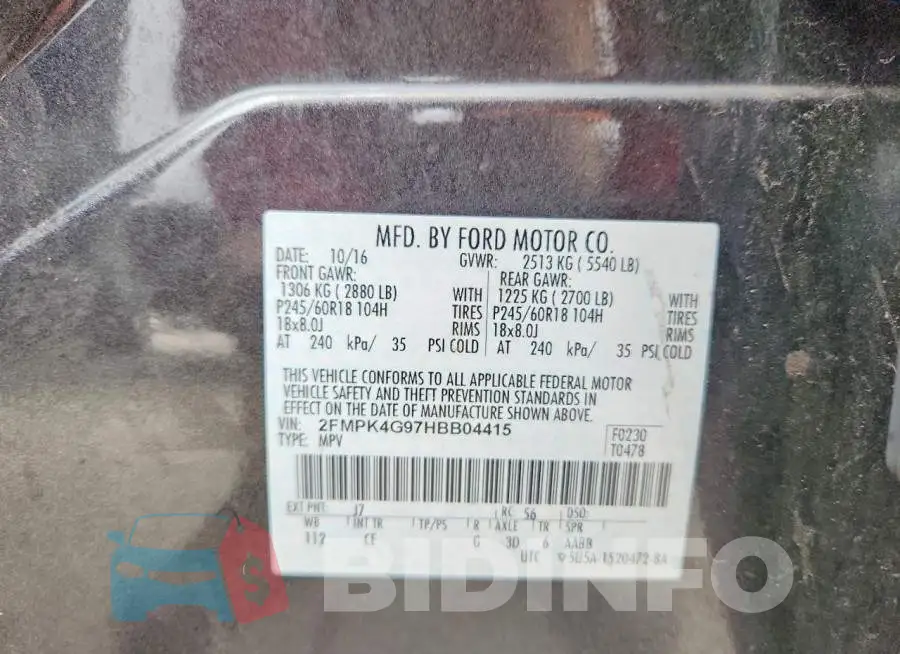 2FMPK4G97HBB04415 Photo# 13