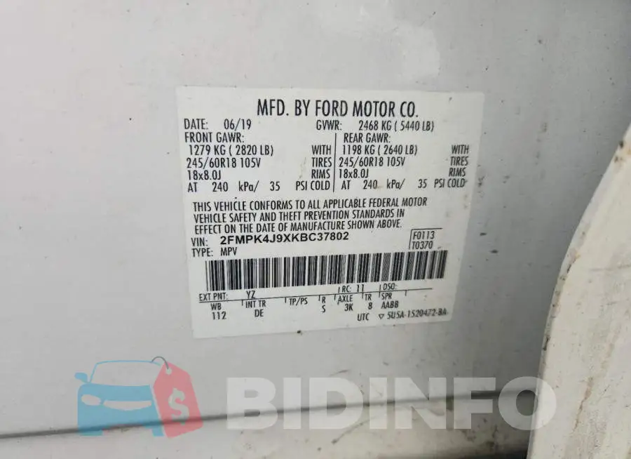 2FMPK4J9XKBC37802 Photo# 12