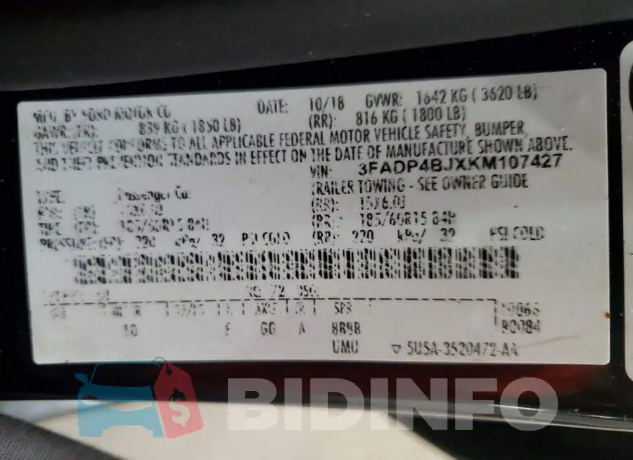 3FADP4BJXKM107427 Photo# 12