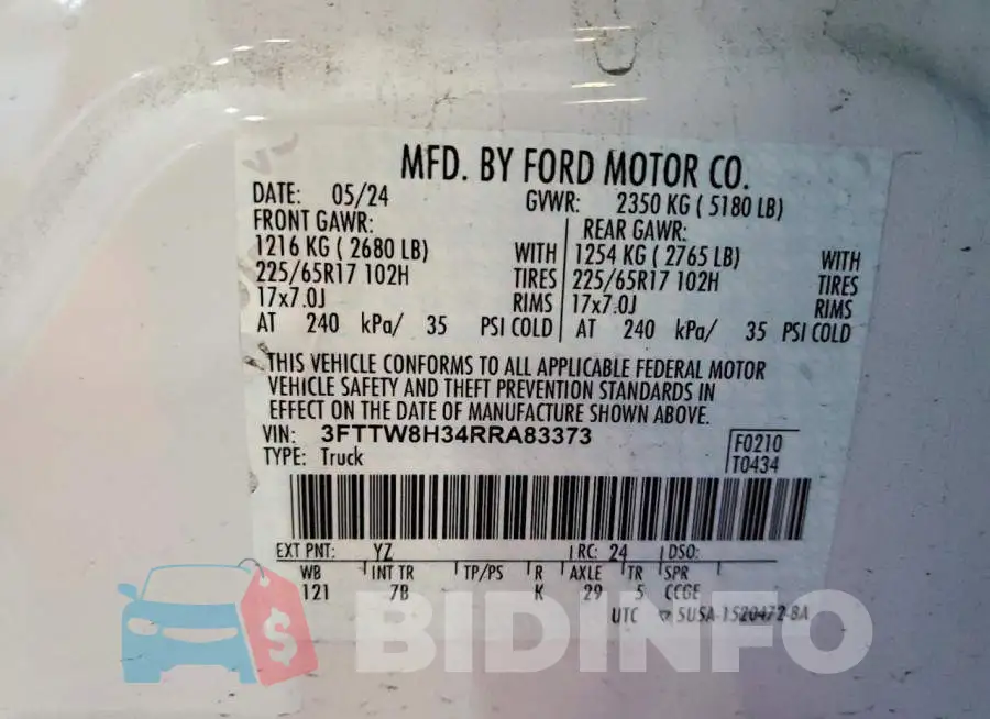3FTTW8H34RRA83373 Photo# 12