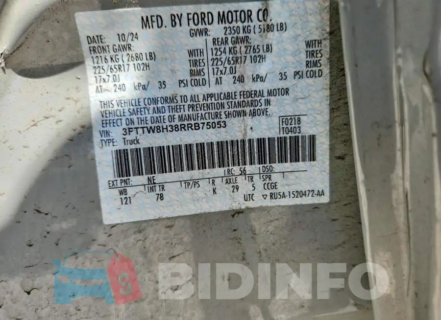 3FTTW8H38RRB75053 Photo# 12