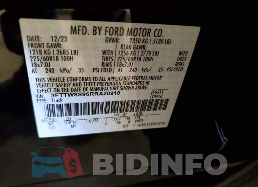 3FTTW8S96RRA20918 Photo# 12