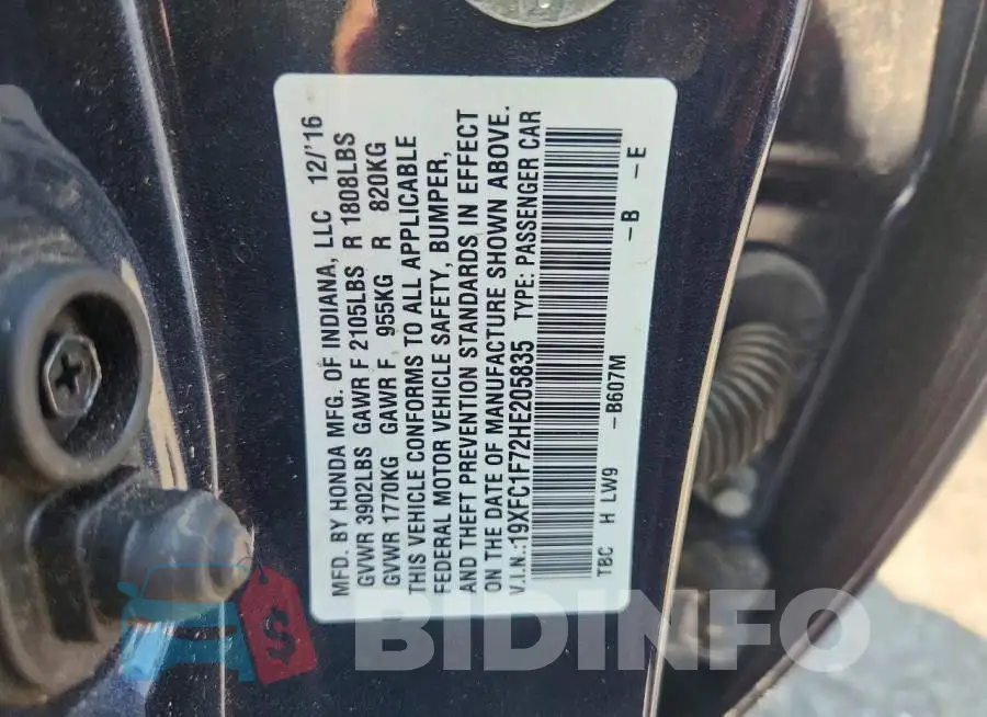 19XFC1F72HE205835 Photo# 12