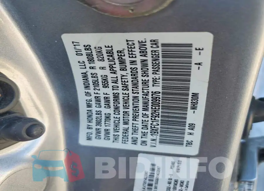 19XFC1F92HE009976 Photo# 12