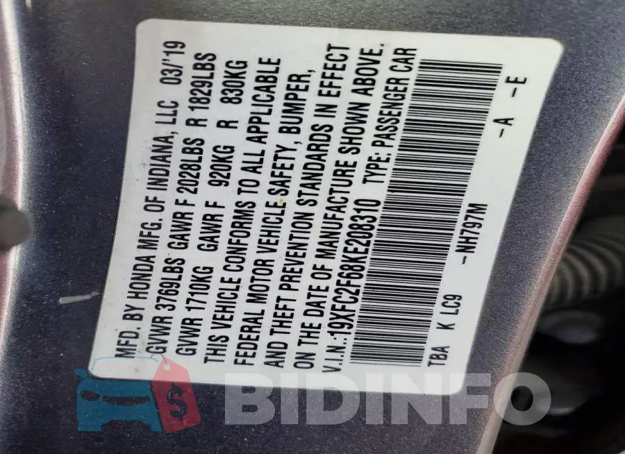 19XFC2F68KE208310 Photo# 13