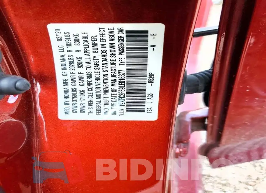 19XFC2F69LE016377 Photo# 13