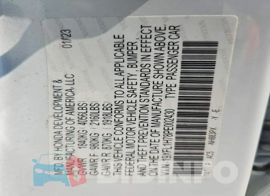 19XFL1H78PE002430 Photo# 12