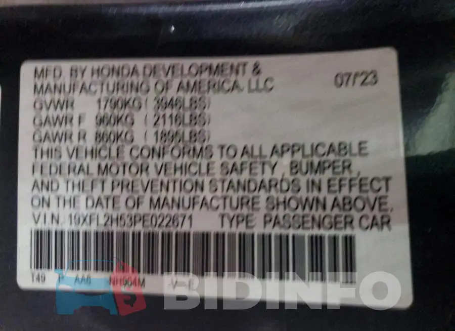 19XFL2H53PE022671 Photo# 12