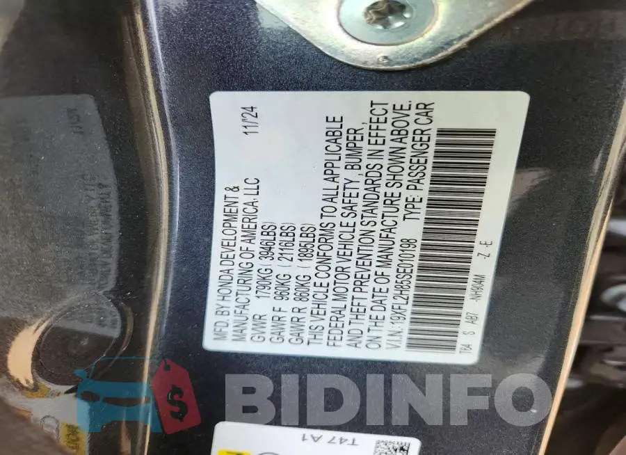 19XFL2H85SE010198 Photo# 13