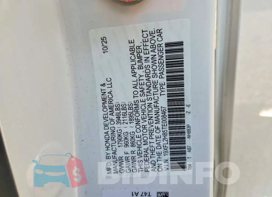 19XFL2H85TE008467 Photo# 12