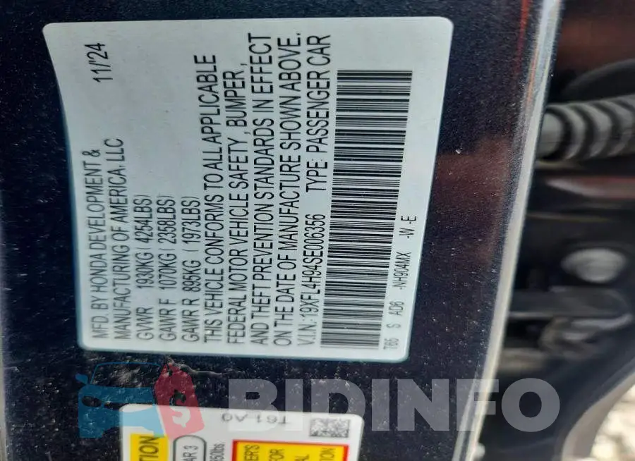 19XFL4H94SE006356 Photo# 12