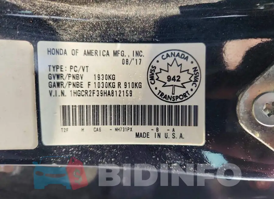 1HGCR2F39HA812159 Photo# 13