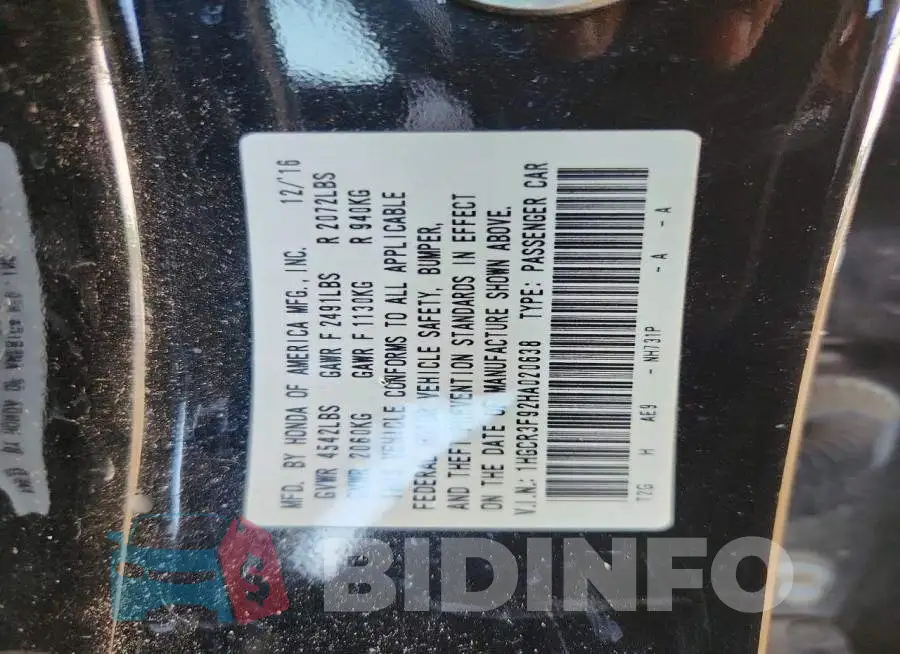 1HGCR3F92HA020638 Photo# 12
