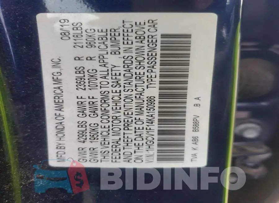 1HGCV1F14KA150986 Photo# 13