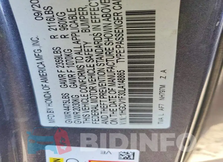 1HGCV1F30LA148865 Photo# 12