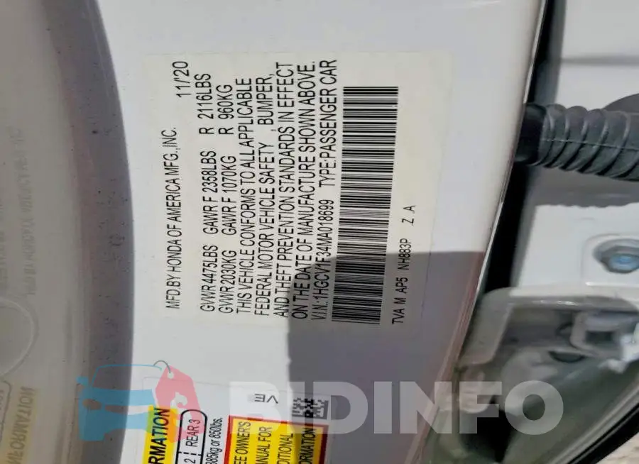 1HGCV1F34MA018699 Photo# 12