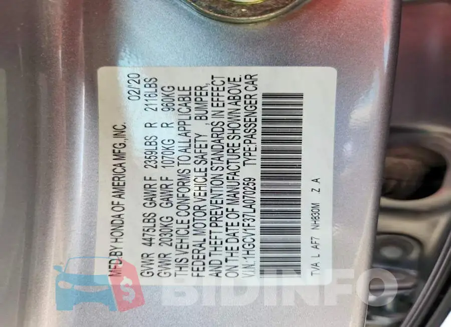 1HGCV1F37LA070259 Photo# 12